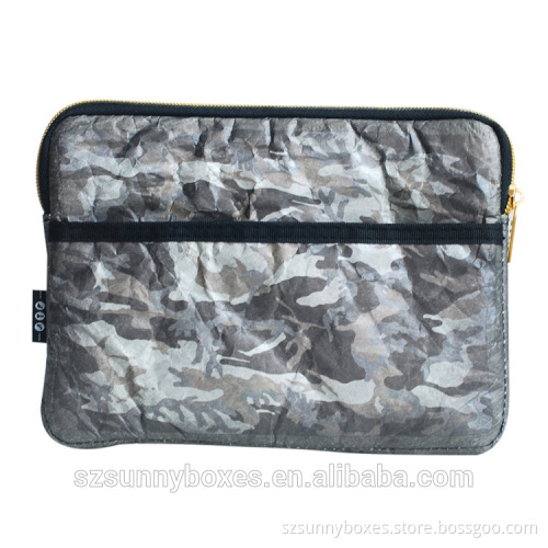 Gray Camo Pattern Tyvek Paper Zipper Portfolio With Pocket For iPad & Tablets 10"